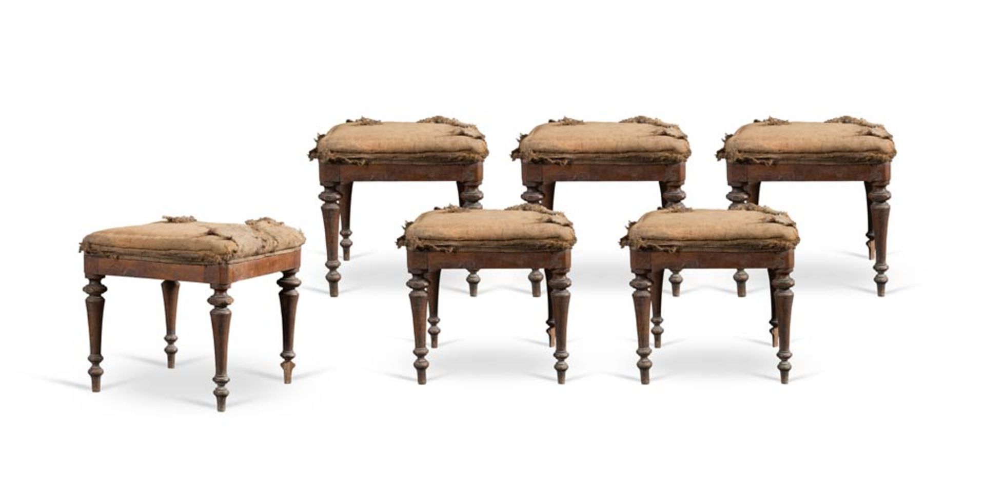 Six samll walnut stools, Emilia, half of 19th Century.