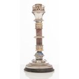 Silver and hardstones candlestick, Stefani, Bologna, half of 20th Century.