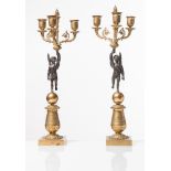 Pair of gilt bronze three-light figural candelabras, France, 19th Century, Napoleone III.