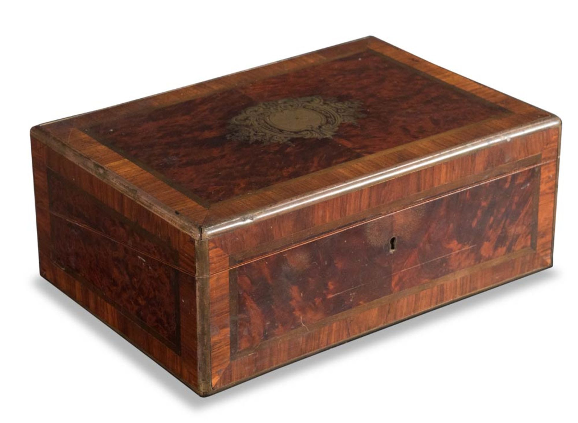 Burl walnut and walnut portable traveling secretary writing desk box, France, late 19th Century.