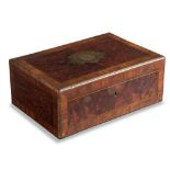 Burl walnut and walnut portable traveling secretary writing desk box, France, late 19th Century.