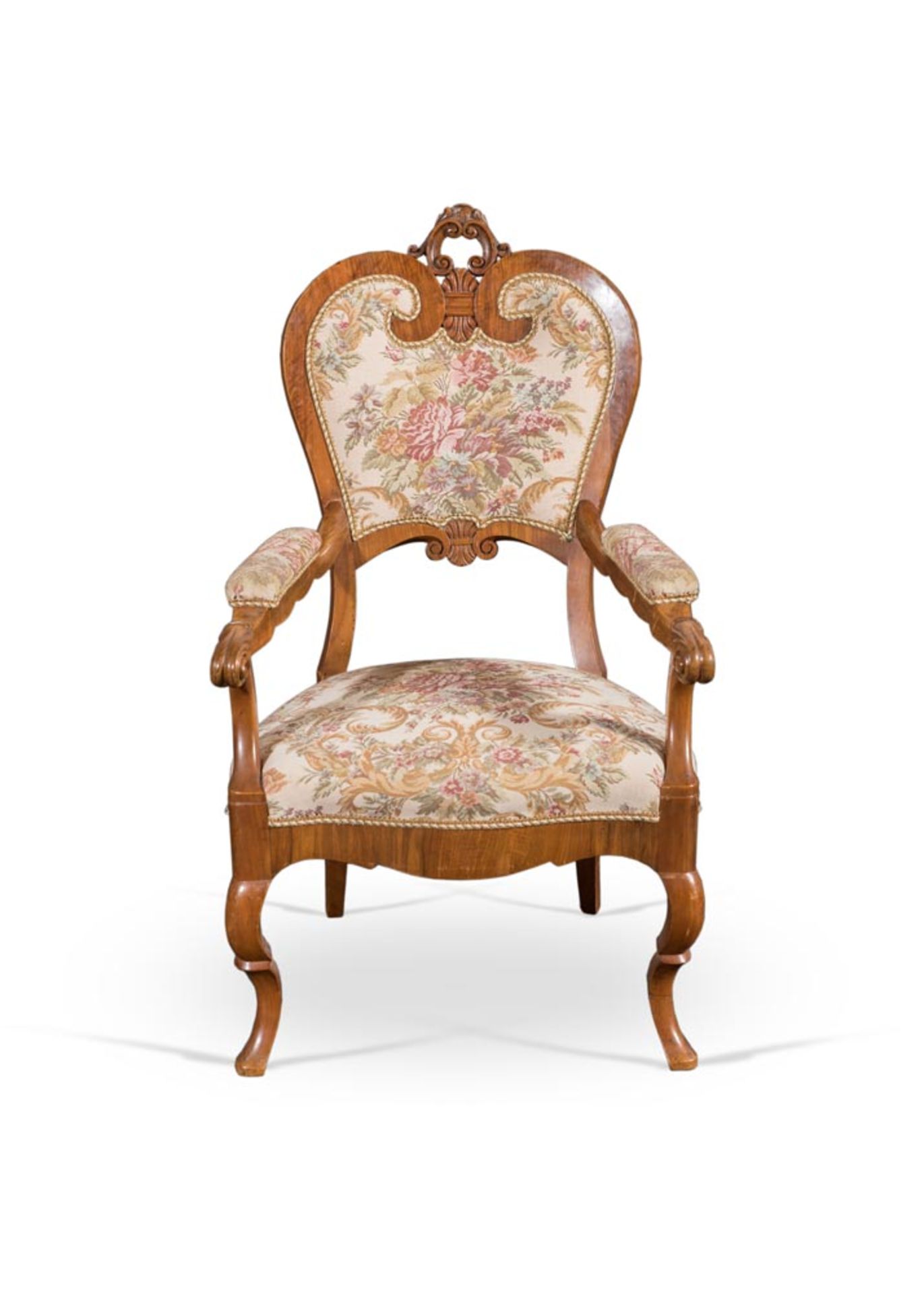 Luigi Filippo walnut armchair, Northern Italy, 19th Century.