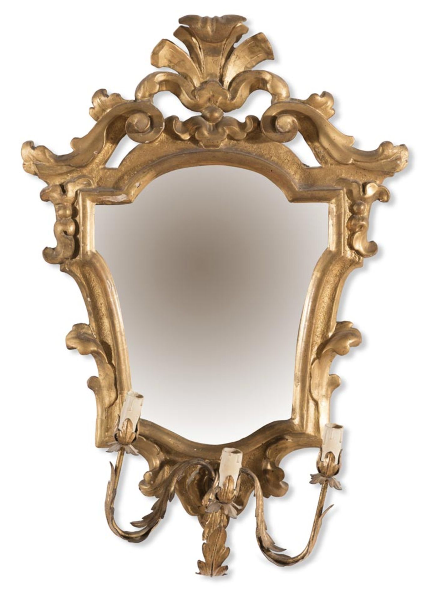 Pair of carved and gilt wood mirrors-appliques, Bologna, 18th Century. - Image 2 of 2