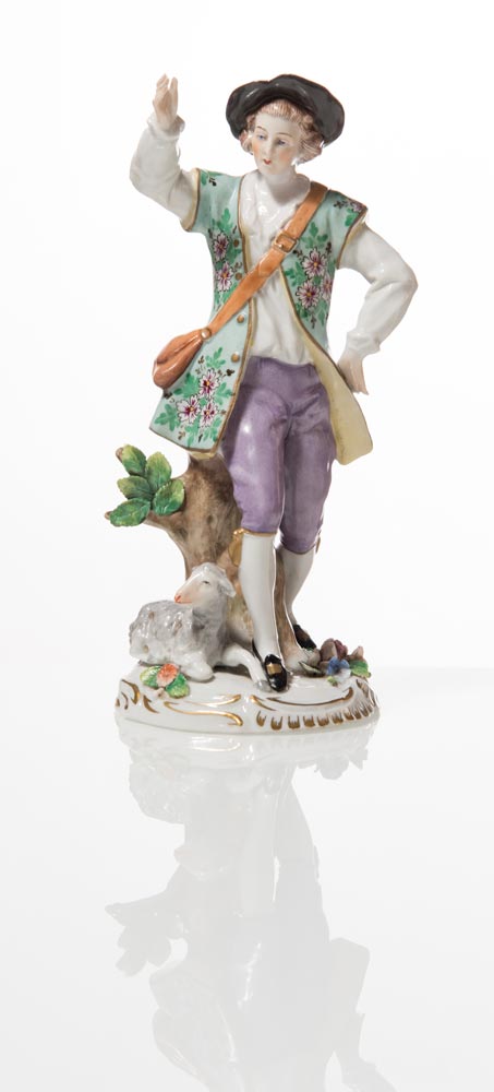 Capodimonte, Figura in porcellana policroma "Contadino con pecorella", XX sec.