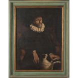 Pittore del XVII sec., "Ritratto di gentiluomo con cane".