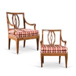 Pair of walnut armchairs, Northern Italy, second half of 18th Century, Louis XVI Period.