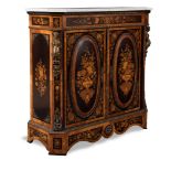 Inlaid wood sideboard with marble top, France, early 20th Century.