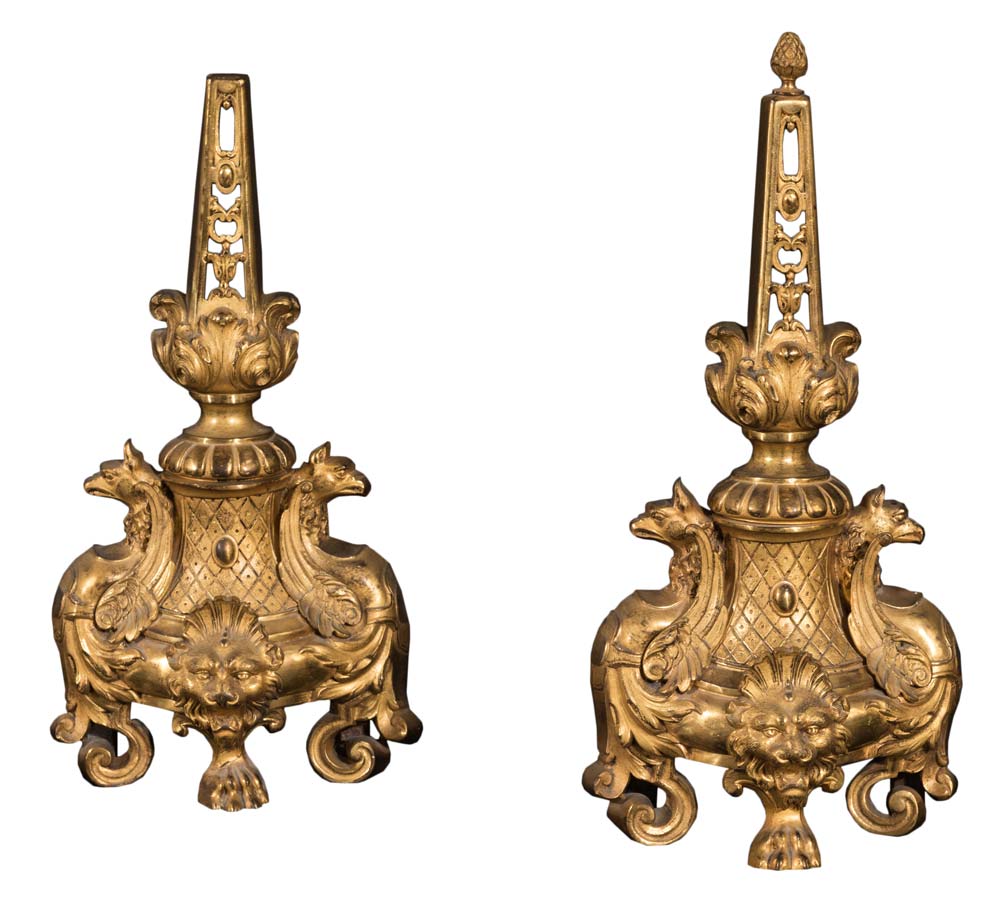 Pair of gilt bronze andirons, 19th Century. - Image 2 of 2