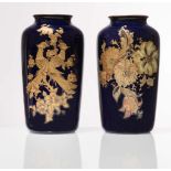 AK Kaiser W Germany, pair of cobalt blue with gold porcelain vases, 20th Century.