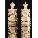 Pair of carved ivory Figures, China, Republic Period, early 20th Century.