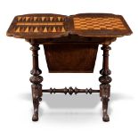 Burl veneer game table with threads, late 19th Century.