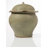 Celadon porcelain vase with cover, China, Ming Dinasty.