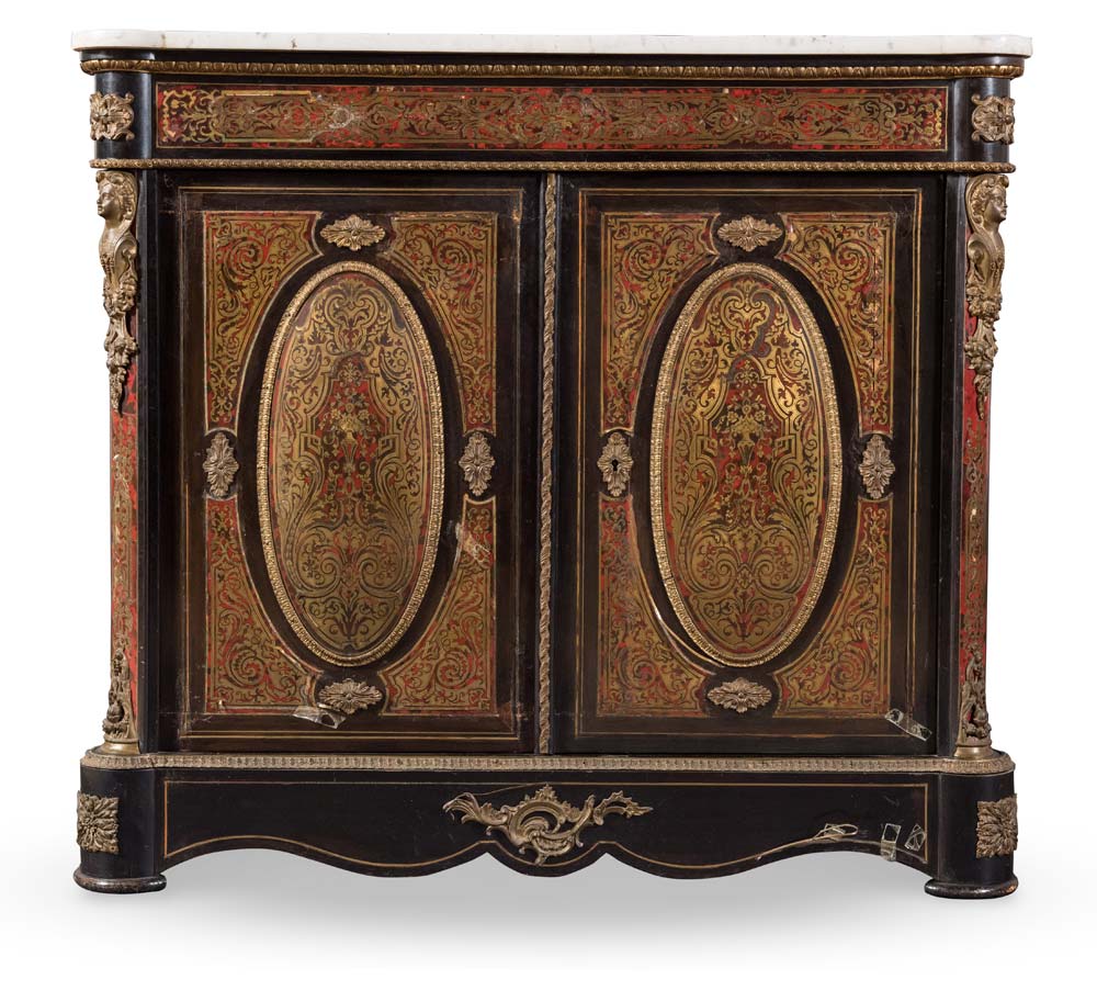 Ebonized wood sideboard, Boulle-style, early 20th Century.