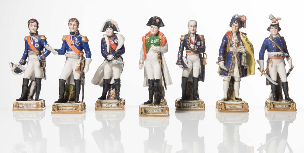 Group of seven porcelain figures, "Napoleon and hiis Generals", Vecchia Parigi, 50s ca.