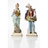 Pair of polychrome porcelain figures, "Personaggi in costume", Germany, 50s ca.