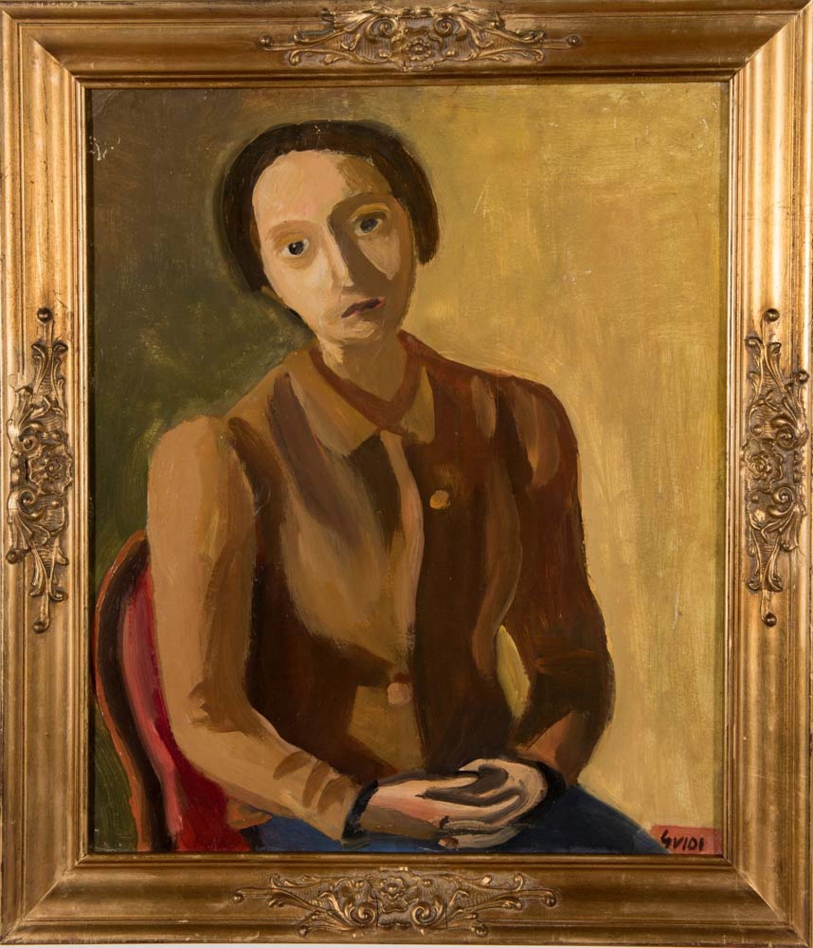 Virgilio Guidi (Roma 1891 - Venezia 1984), "Figura di donna seduta sulla poltrona".