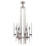 Gaetano Sciolari, Chromed Tubes Chandelier, Prod. Italiana, Anni '70.