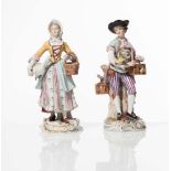 Pair of polychrome porcelain figures, "Contadini con animali", Germany, 50s/60s ca.