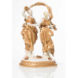 Ginori, "Coppia di Ballerine", white and gold porcelain figures, first half of 20th Century.