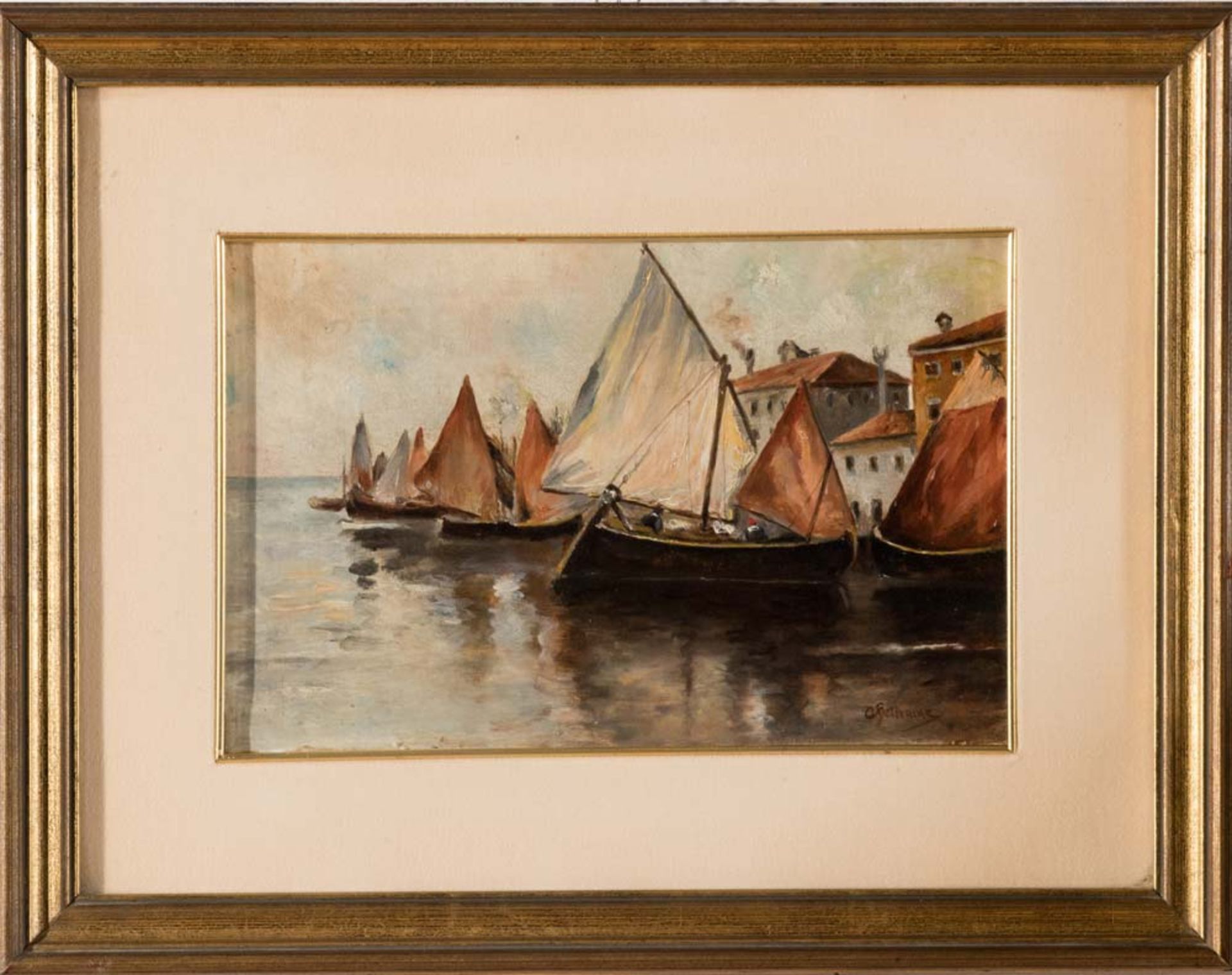 Achille Beltrame (Arzignano 1871 - Milano 1945), "Barche al porto".