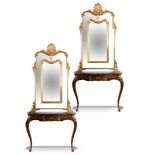 Pair of console with mirror, Italian production first half of 20th Century.