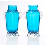 Pair of blue glass vases, Murano, 20th Century.