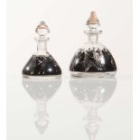 Two small glass bottles with black enamel painted decoration, Vedar – Vetri d'arte Fontana.