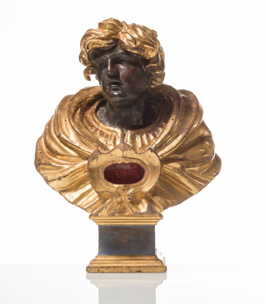 Carved, lacquered and gilt wood sculpture-reliquary, second half of 18th Century.