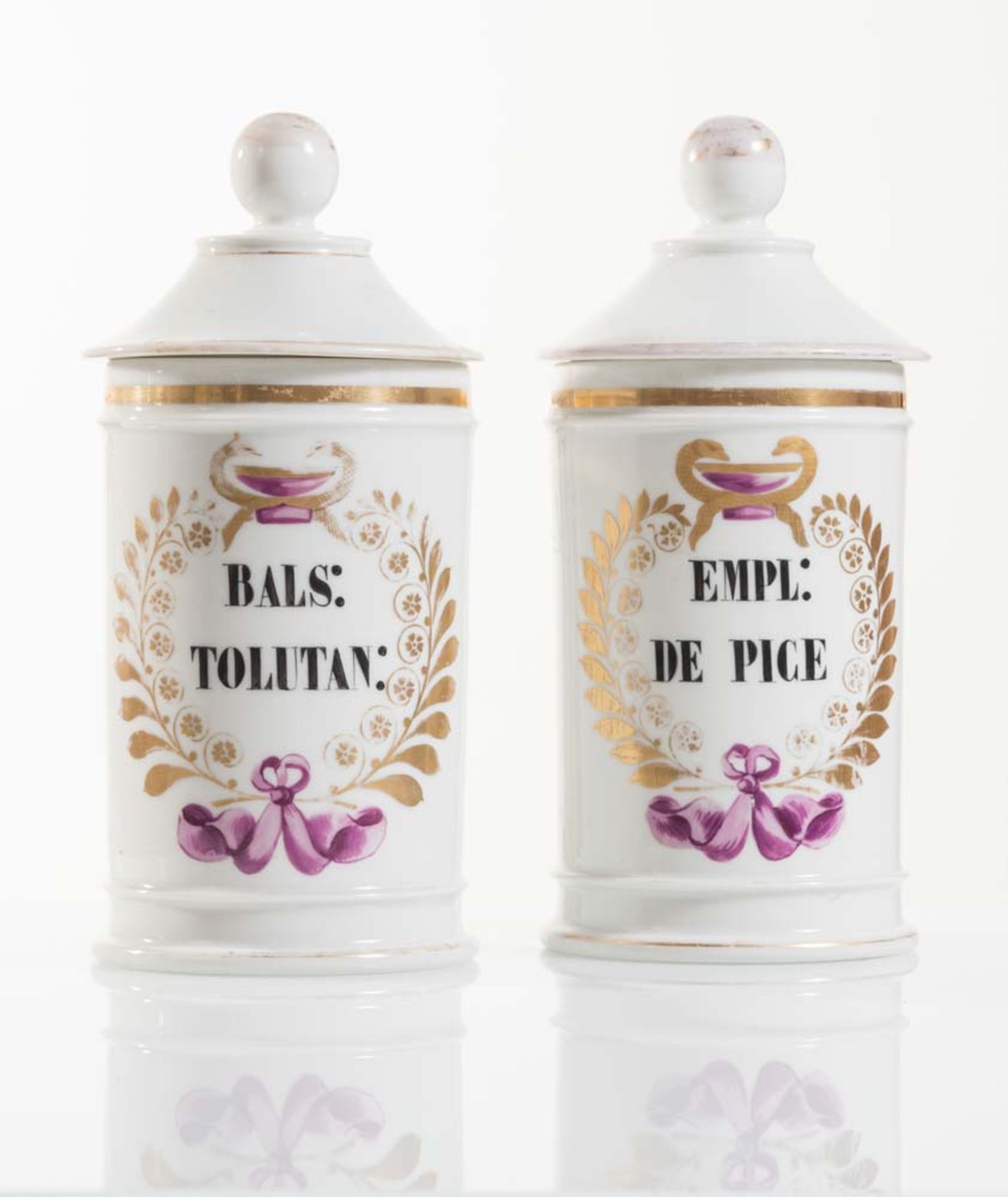 Pair of Porcelain Apothecary Jar, France, 20th Century.