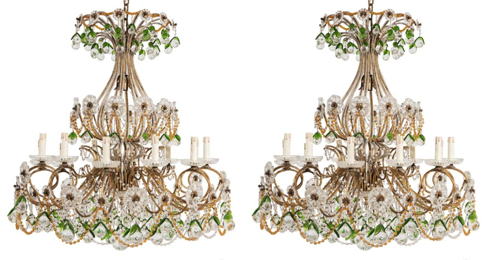 Pair of thirteen-light chandeliers, attributed to Maison Baguès, 20th Century.