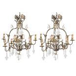 Pair of six-light chandeliers, attributed to Maison Baguès, 20th Century.