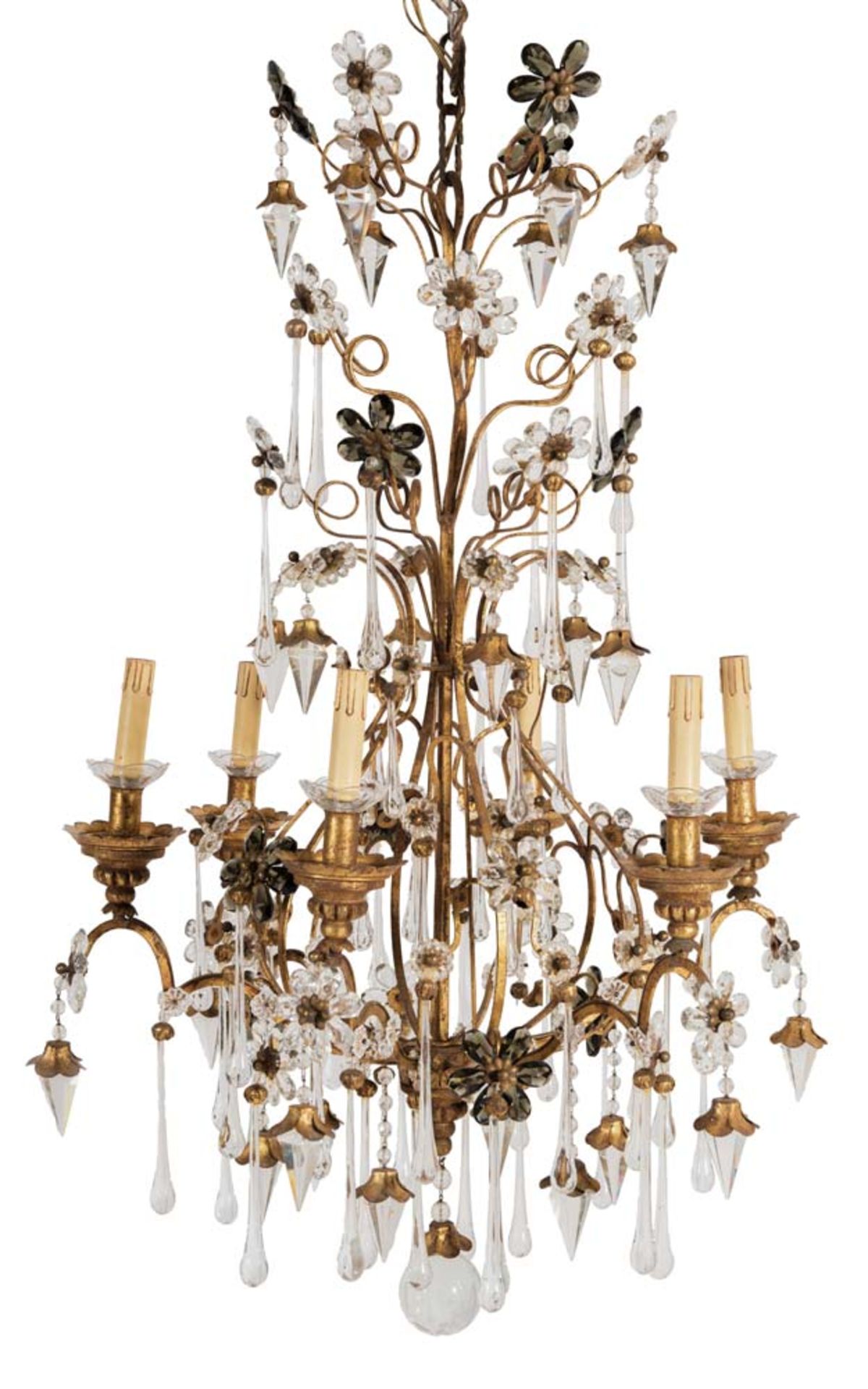 Six-light chandelier, attributed to Maison Baguès, 20th Century.