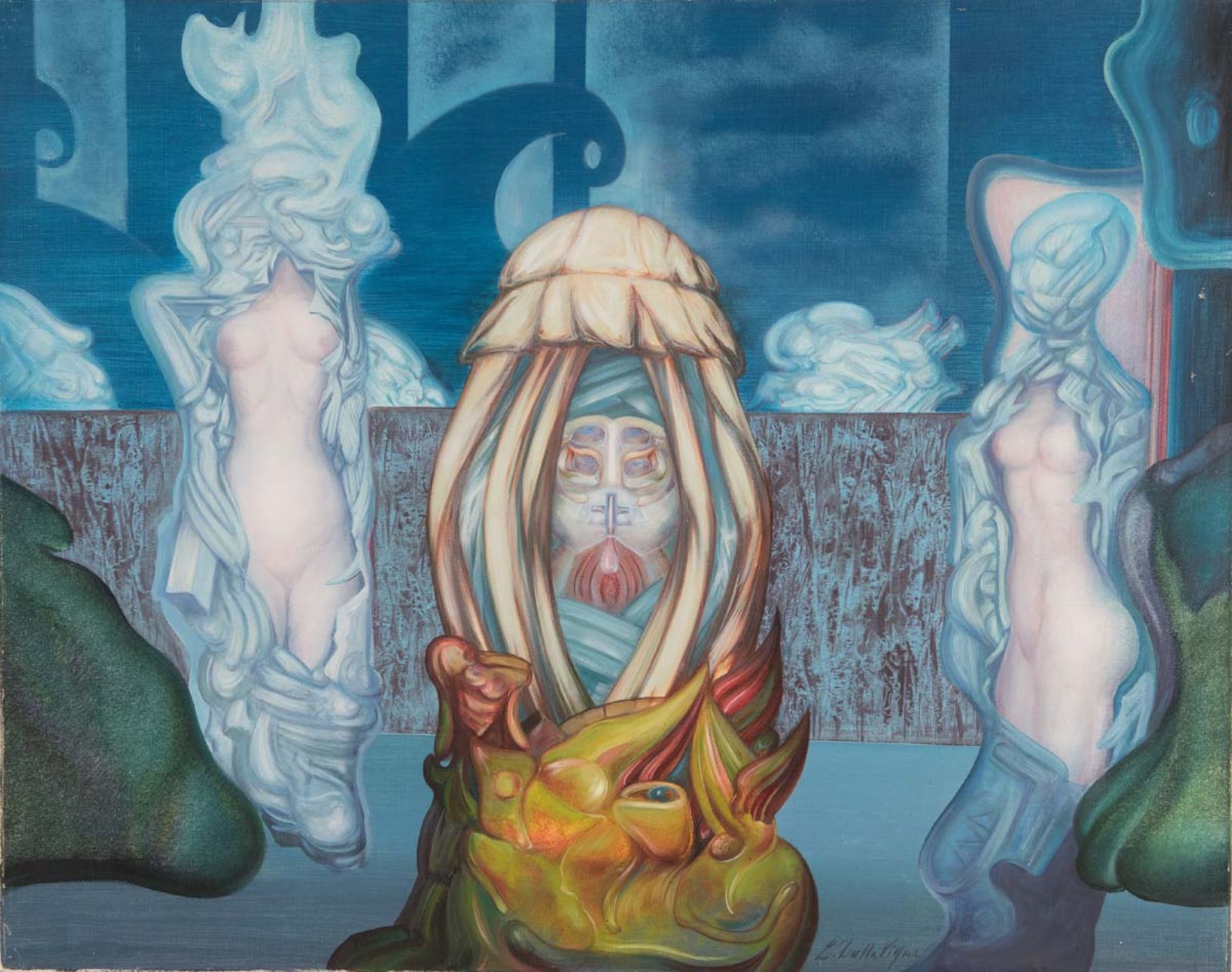 Luigi Dalla Vigna (Abano Terme 1924 – Padova 1990), "Composizione Surrealista con nudi".