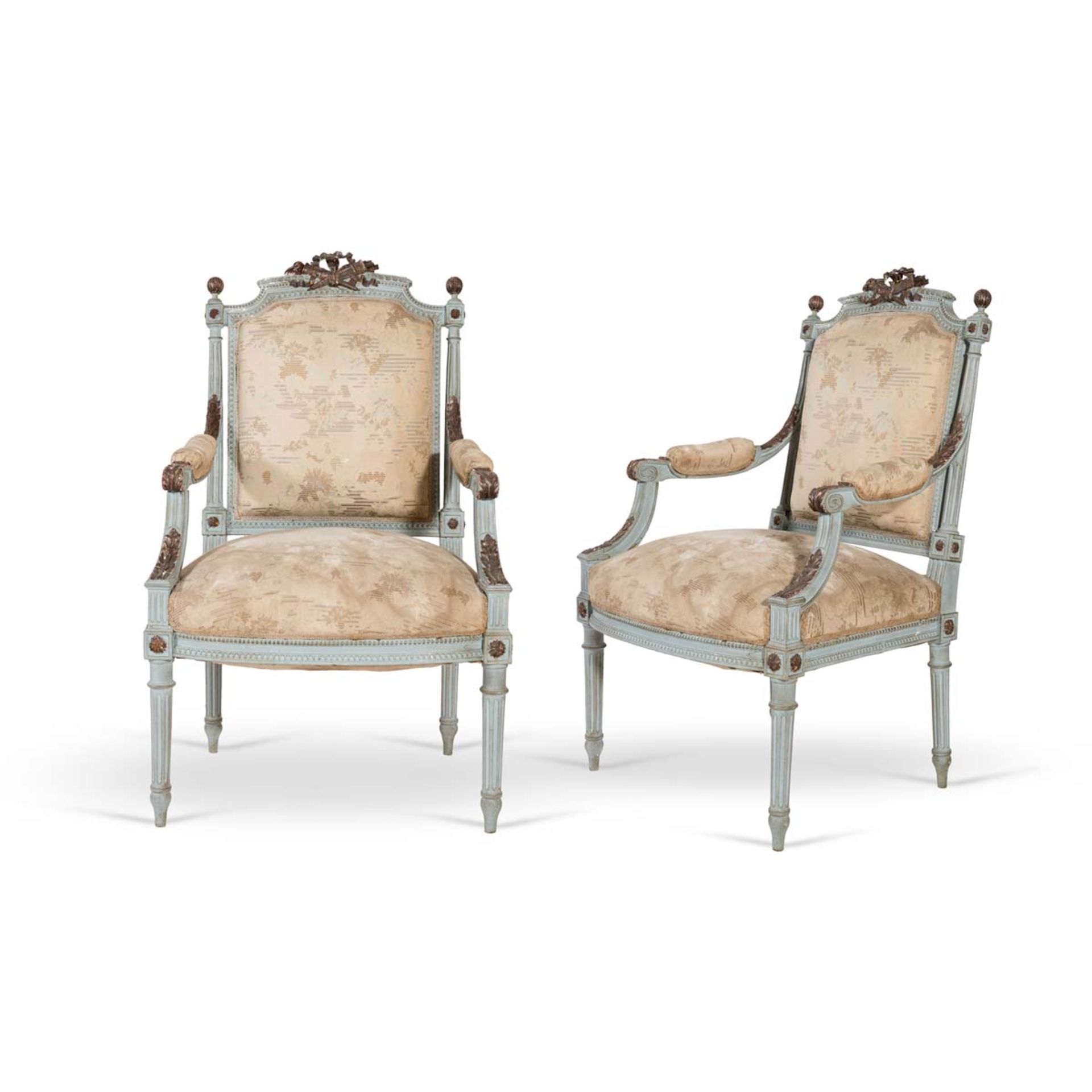 Pair of carved and lacquered armchairs, 20th Century.