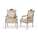 Pair of carved and lacquered armchairs, 20th Century.