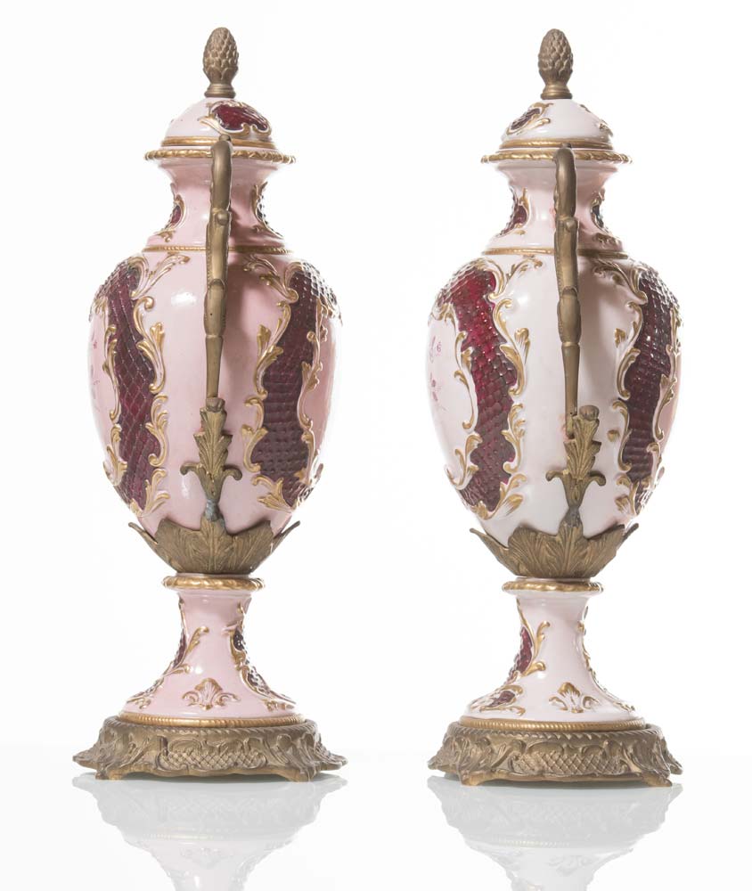 Pair of porcelain and brass-mounted urns, 20th Century. - Image 2 of 3