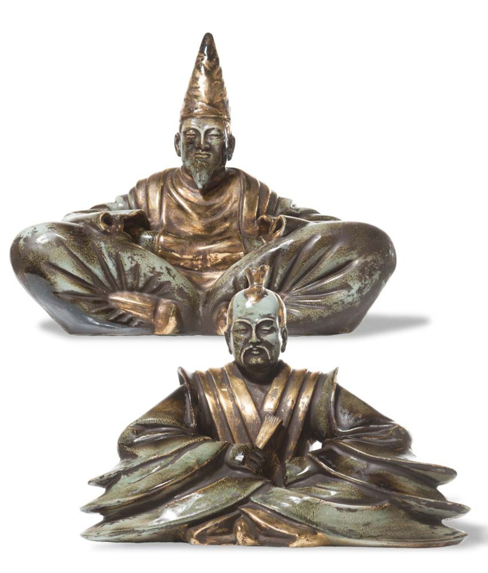 Pair of porcelain sculptures, "Saggi Orientali seduti", Italy, 20 th Century.