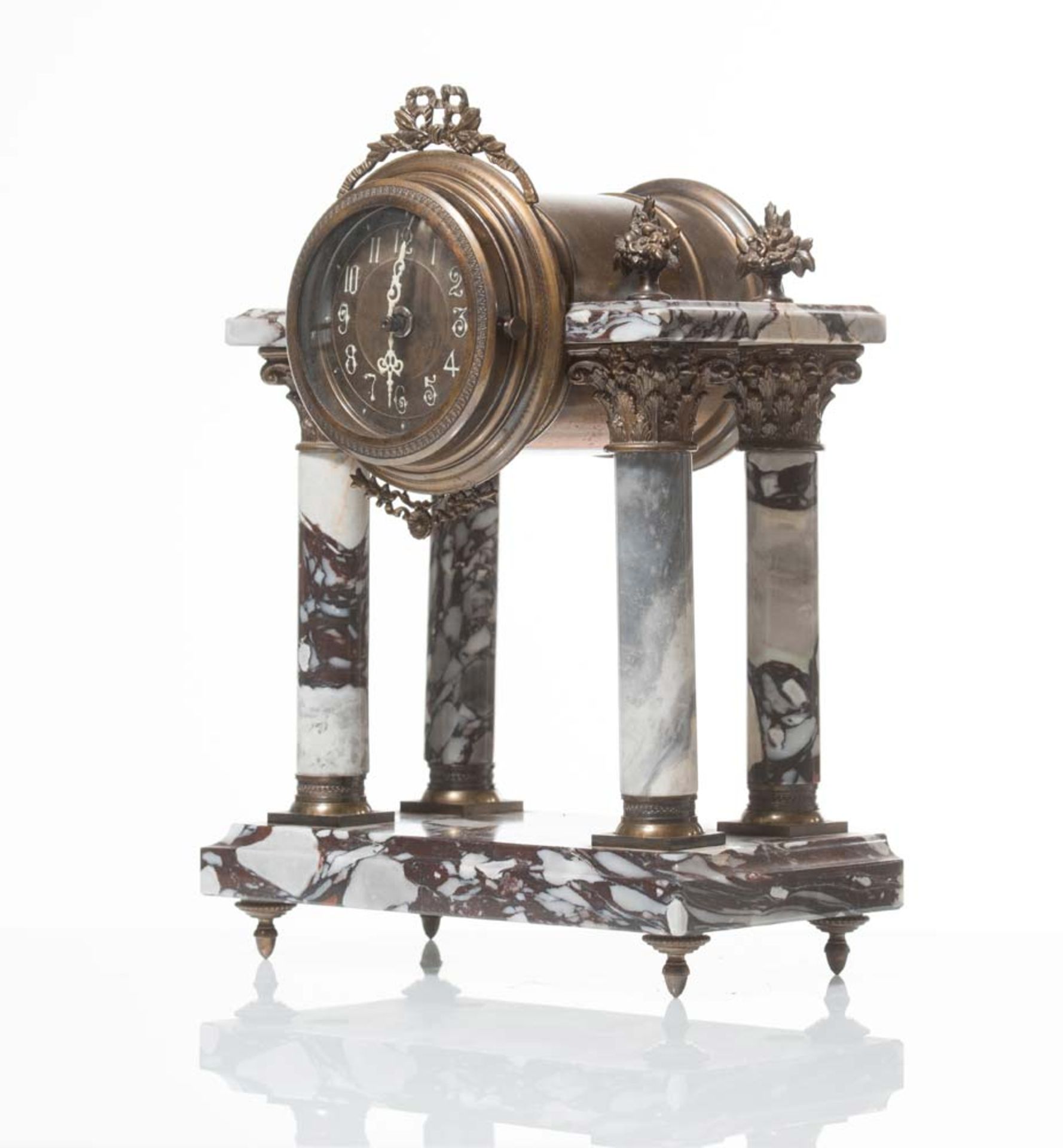 Marble columns table clock, 20th Century. - Image 2 of 3