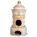 White and yellow majolica Kachelofen or Masonry heater, 20th Century.