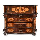 Walnut veneer bureau inlaid with maple, Rome, 18th Century.