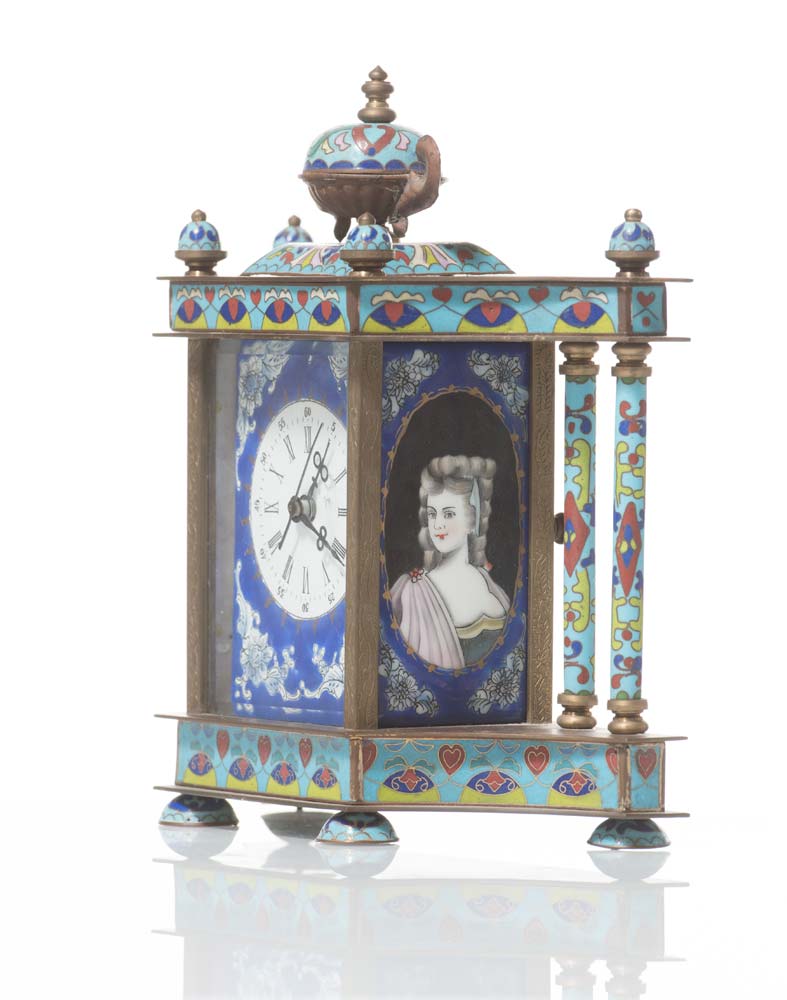 Bronze Cloisonné table clock, China, 20th Century. - Image 3 of 3