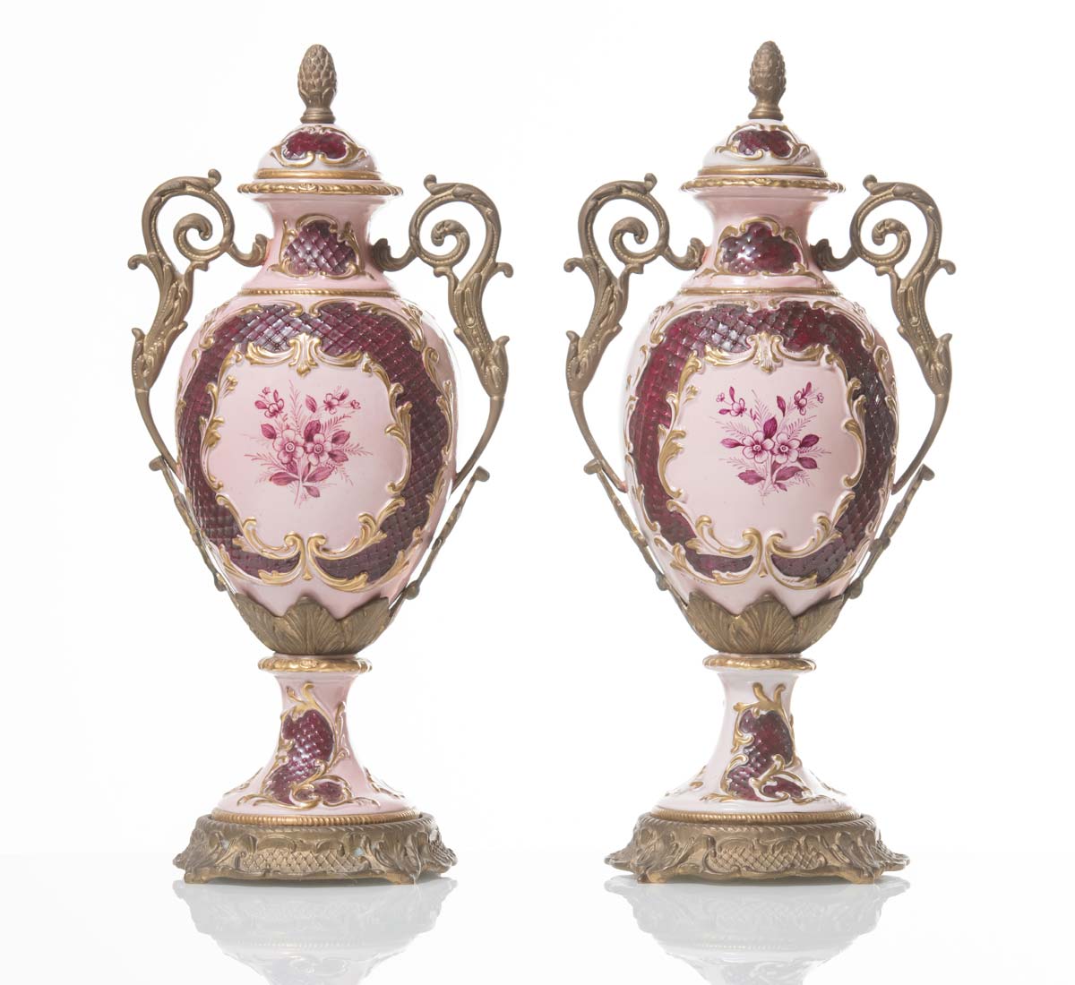 Pair of porcelain and brass-mounted urns, 20th Century. - Image 3 of 3