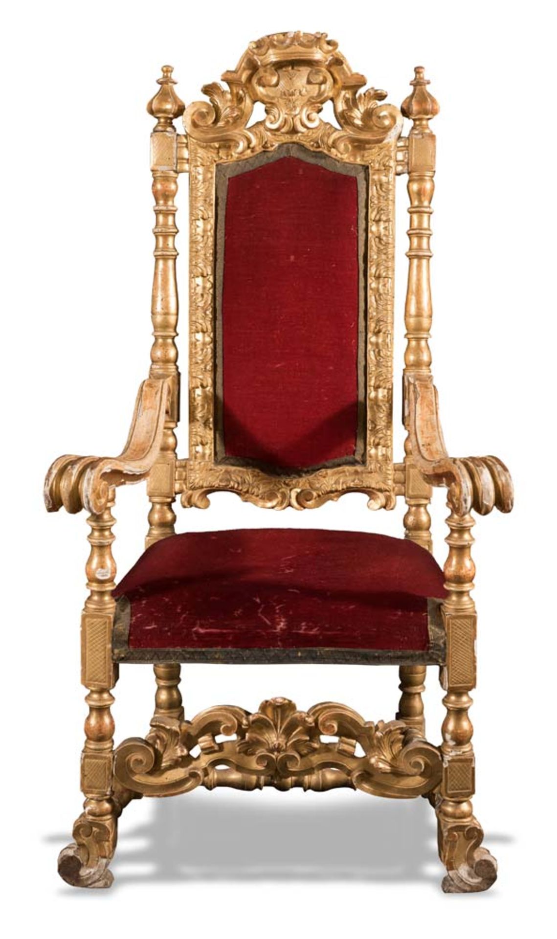 Carved and gilt wood throne, 18th Century.