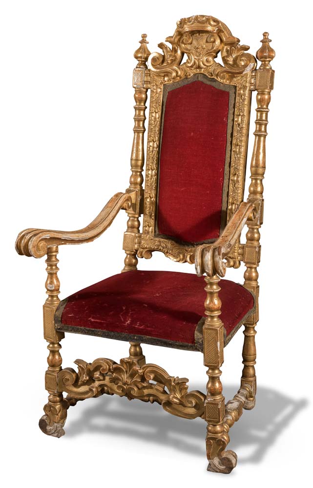 Carved and gilt wood throne, 18th Century. - Image 2 of 3