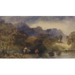 WILLIAM EVANS (British 19th Century) FIGURES AND HORSE BY A RIVER Watercolour, signed and dated