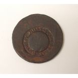 Countermarked 'Payable at Rothesay Mills' struck on an 18th century worn copper token