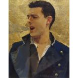 •HELEN F WILSON RSW, RGI, PAI (Scottish b. 1954) SINGER SINGING Oil on board, signed, 23.5 x 19cm (9