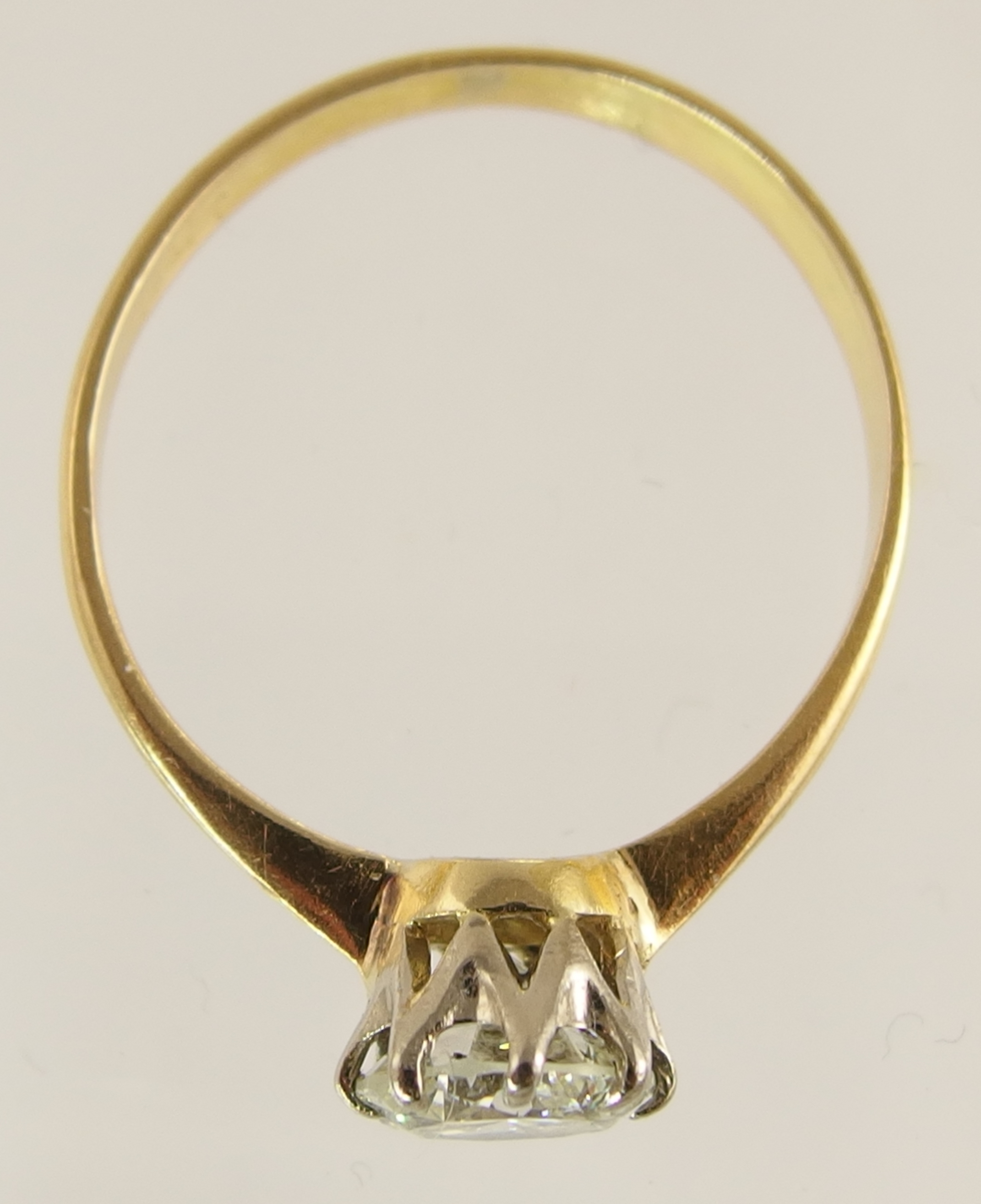 A 1.12ct diamond solitaire ring with classic crown mount in white metal with a tapered yellow - Image 6 of 6