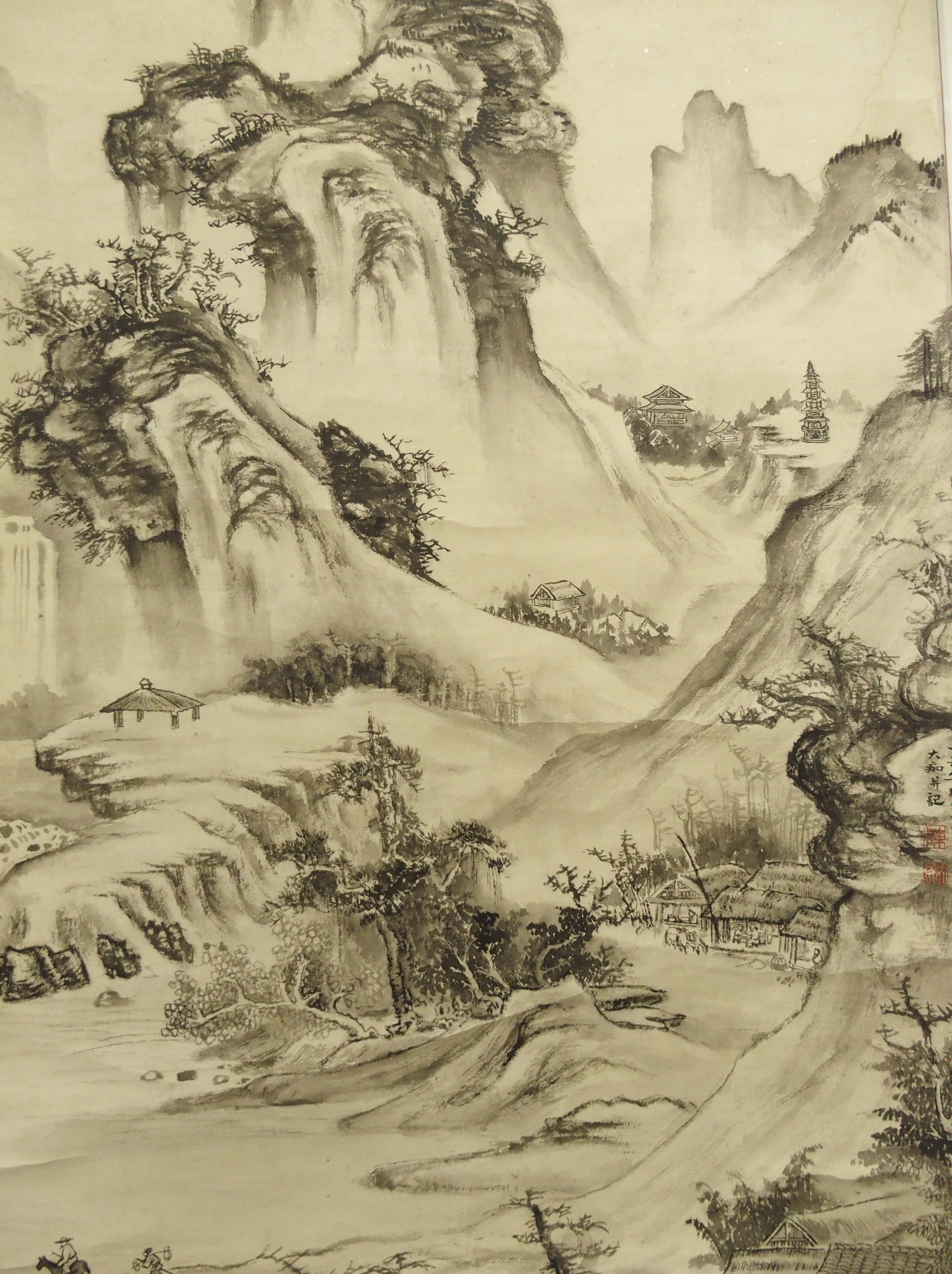 A Chinese scroll painting in the style of Guo Xi with an extensive mountainous landscape, 126 x - Bild 6 aus 10