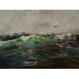 BARCLAY HENRY (Scottish fl. 1891 - 1946) WARSHIPS ON HEAVY SEAS Oil on canvas, signed and dated